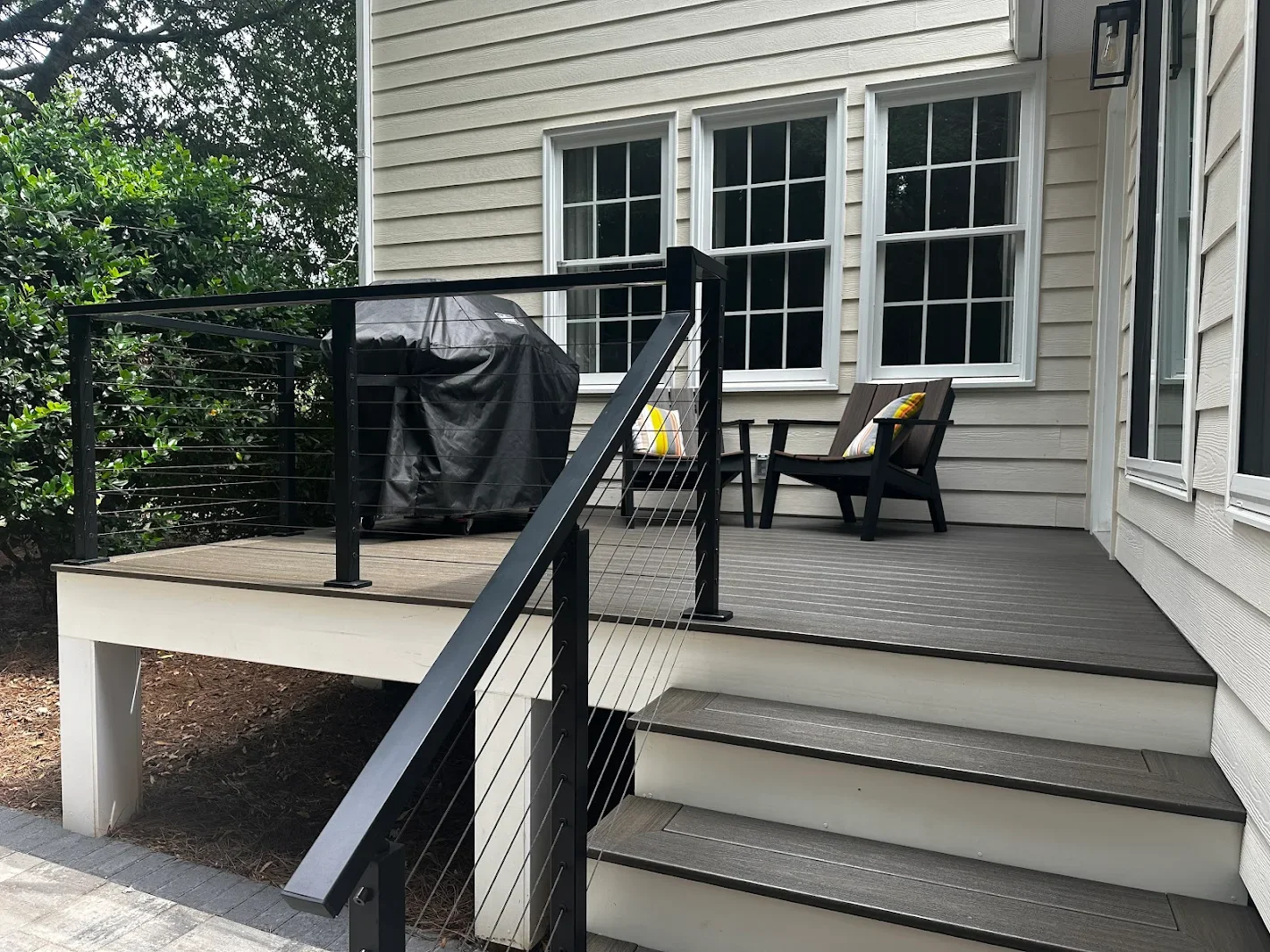 Custom composite deck with cable railing